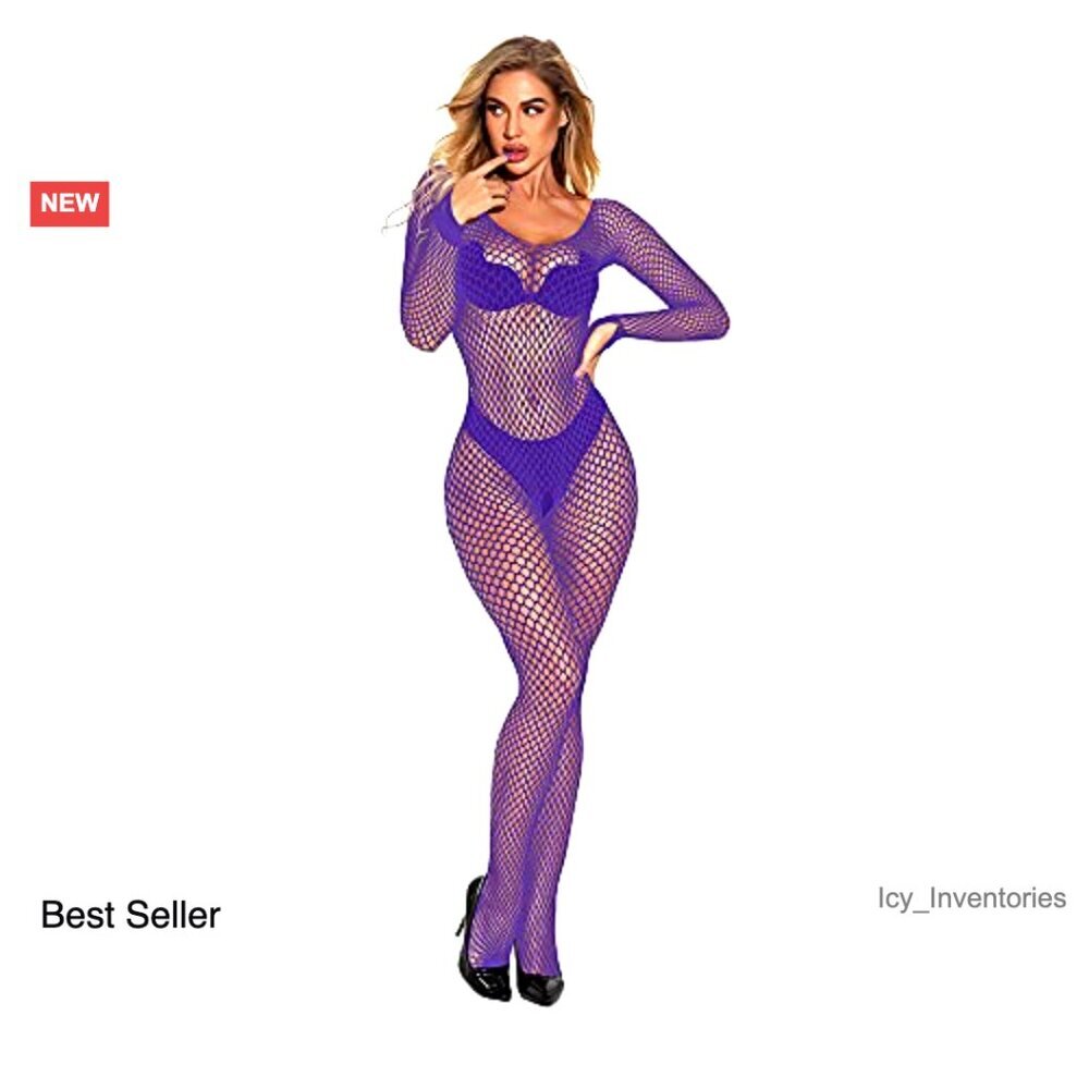 Fishnet Mesh Bodysuit One Piece Lingerie Sexy Tights Nightwear Jumpsuit - Picture 6 of 6